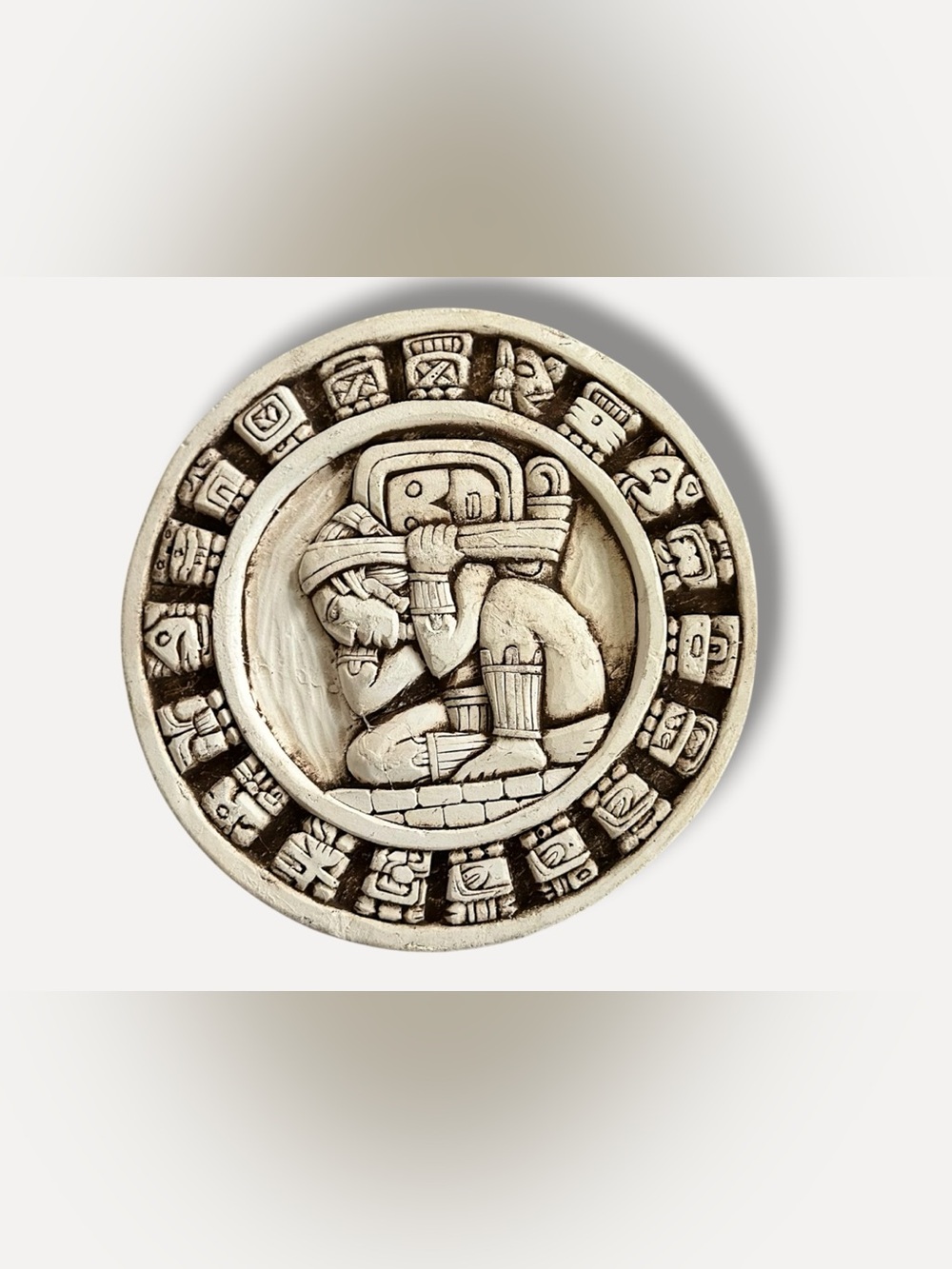 Vtg Mayan Calendar Plaque Mayan Time Bearer Stone Finish Wall Hanging 5"